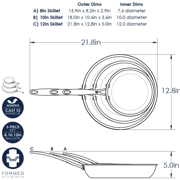 Basalt™ 3 Piece Frying Pan Set