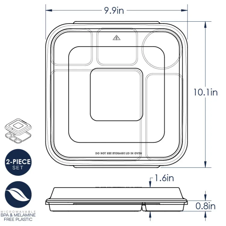 Divided Dinner Tray with Lid