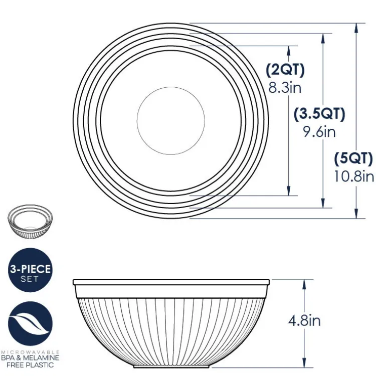 3 Piece Prep & Serve Bowl Set - Sea Glass Multi